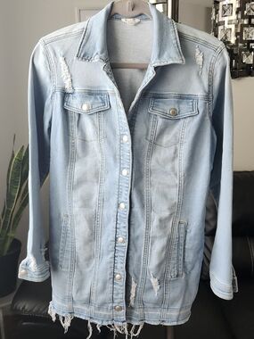 Tribal Jeans Light Blue Distressed Longer Denim Jacket